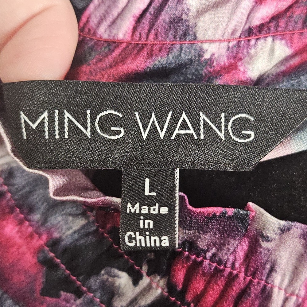 Ming‎ Wang Mock Neck Top Womens L Geometric LS Officecore Career Wear Corpcore - Picture 3 of 13